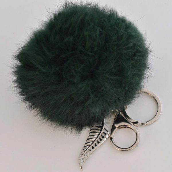 PETROL - FERN - 9CM POM POM KEY RING/HANDBAG CHARM