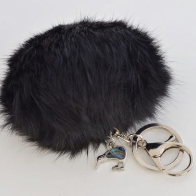 BLACK - KIWI - 9CM POM POM KEY RING/HANDBAG CHARM