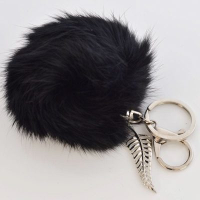 BLACK - FERN - 9CM POM POM KEY RING/HANDBAG CHARM