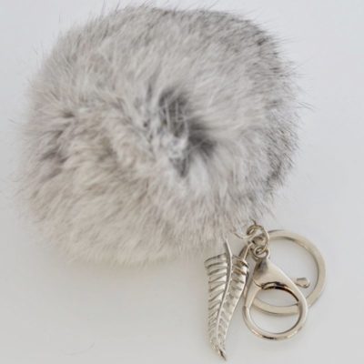 GREY - FERN - 9CM POM POM KEY RING/HANDBAG CHARM