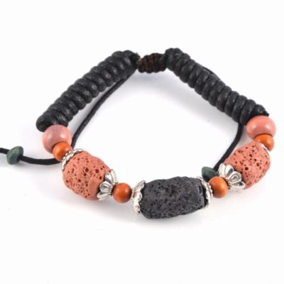 ORANGE & BLACK LAVA ROCK BRACELET