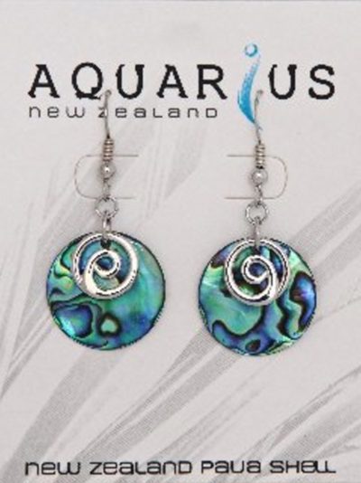 PAUA DISC SILVER SPIRAL HOOK ER