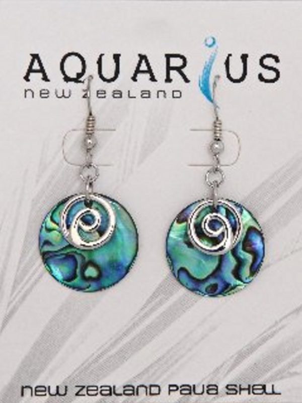 PAUA DISC SILVER SPIRAL HOOK ER