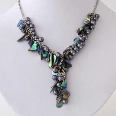 PAUA/GREY BEAD MULTI NECKLACE
