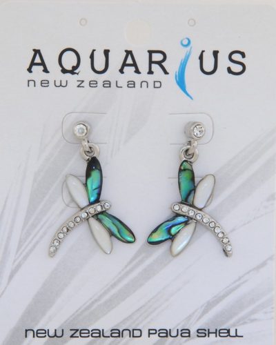 PAUA & CRYSTAL DRAGONFLY STUD EARRING
