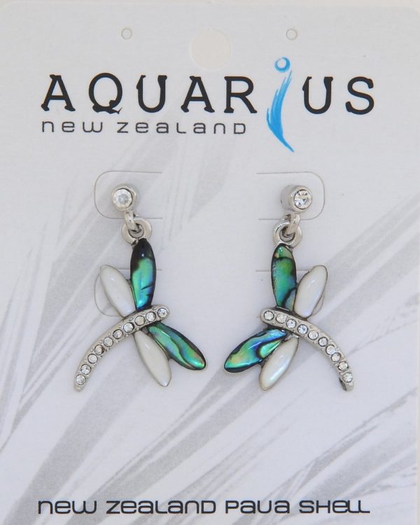 PAUA & CRYSTAL DRAGONFLY STUD EARRING