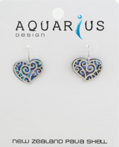 PAUA HEART FILIGREE EARRING