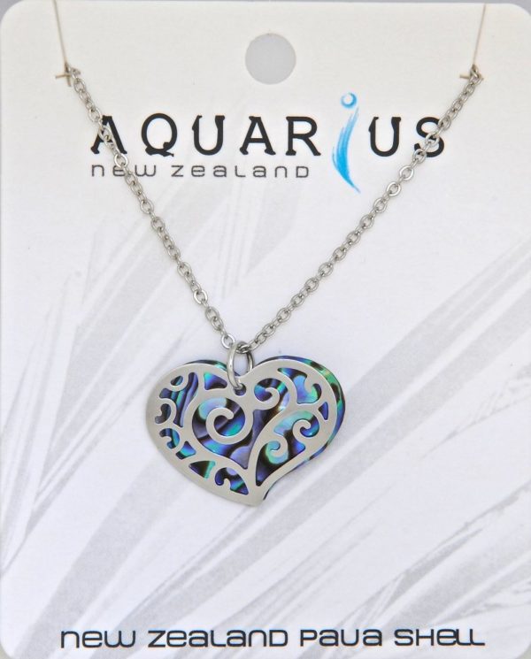 PAUA LARGE HEART FILIGREE PENDANT
