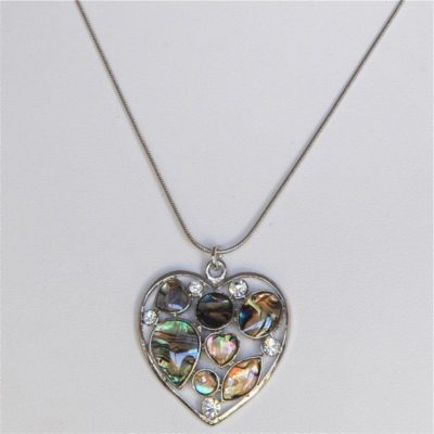 PAUA HEART WITH CRYSTAL NECKLACE