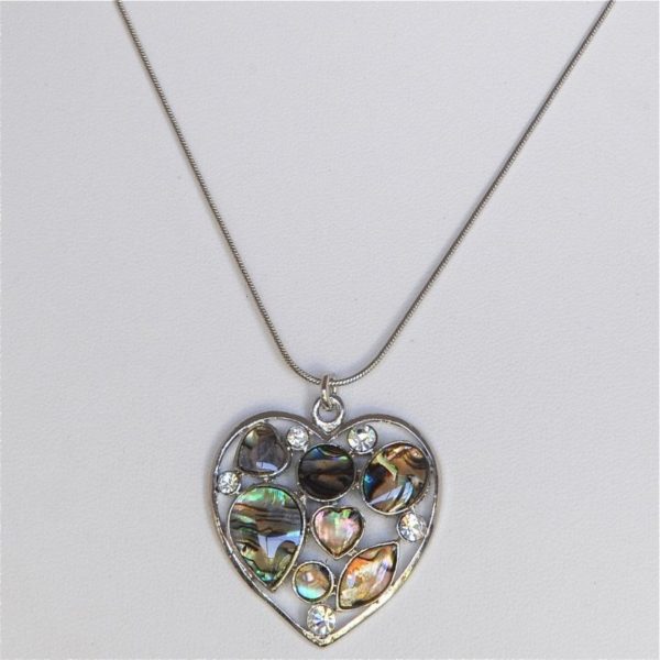 PAUA HEART WITH CRYSTAL NECKLACE