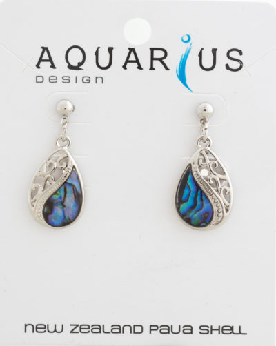 MITRE FLOATING PAUA FILIGREE TEARDROP ON POST EARRING