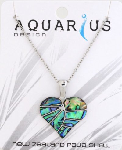 PAUA NO-EDGE HEART LEAF PENDANT ON CHAIN 18+3