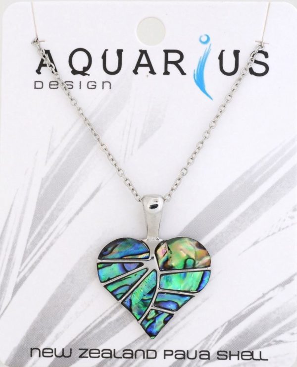 PAUA NO-EDGE HEART LEAF PENDANT ON CHAIN 18+3