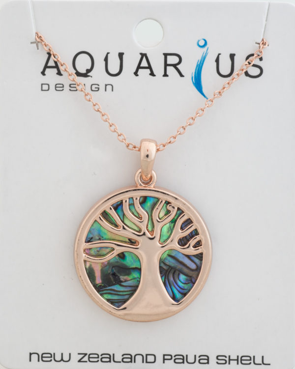 PAUA KAURI TREE ROSE GOLD PENDANT