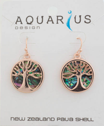 PAUA KAURI TREE ROSE GOLD EARRING