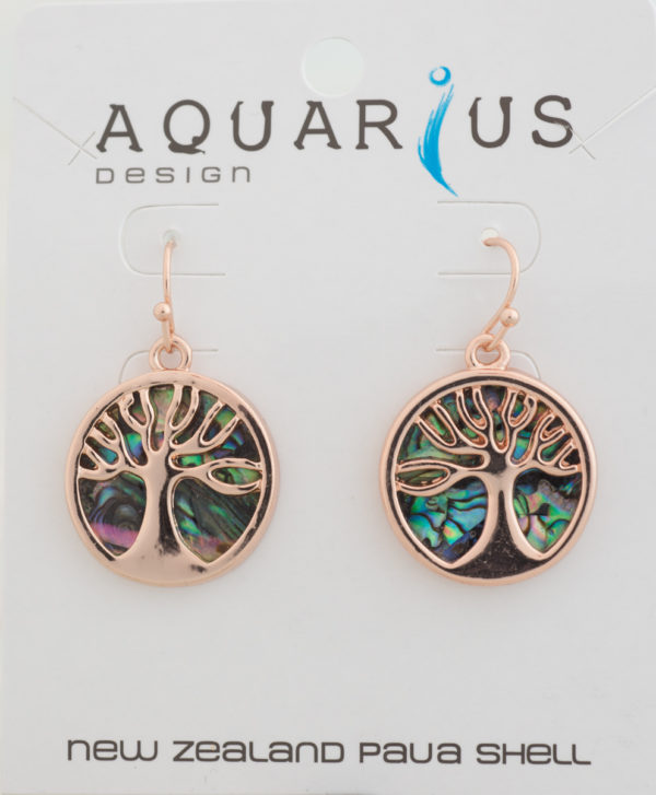 PAUA KAURI TREE ROSE GOLD EARRING