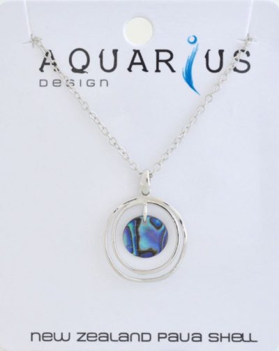 PAUA CIRCLE ON 2 RHODIUM RINGS PENDANT
