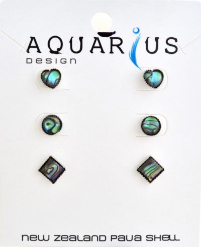 PAUA HEART ROUND SQUARE 3 SET EARRINGS