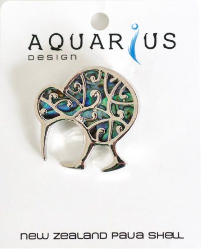 NATURAL PAUA FILIGREE KIWI BROOCH