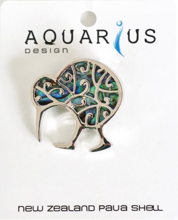 NATURAL PAUA FILIGREE KIWI BROOCH