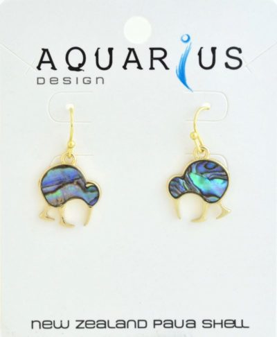 NATURAL PAUA WALKING KIWI EARRING GOLD