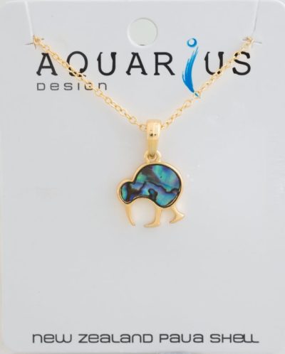 GOLD NATURAL PAUA WALKING KIWI PENDANT