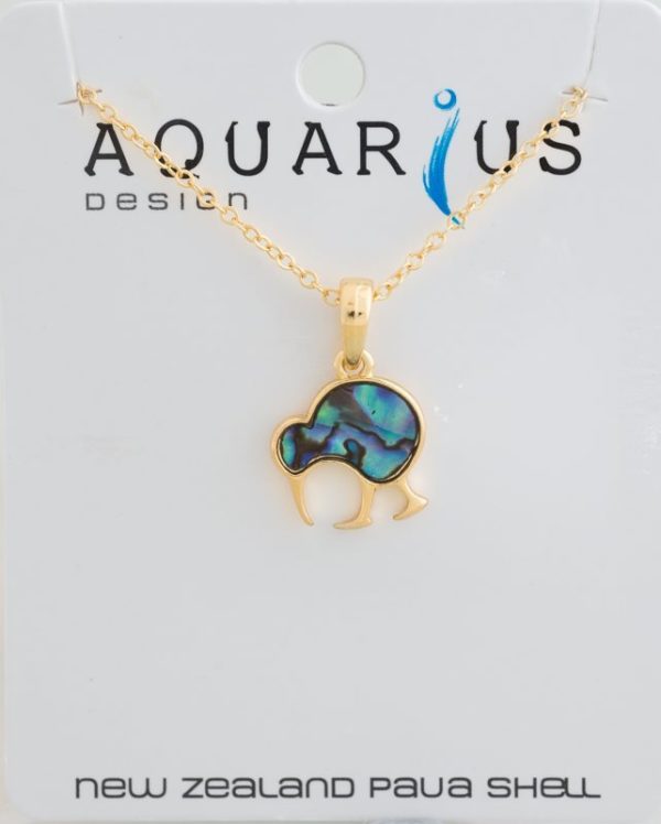 GOLD NATURAL PAUA WALKING KIWI PENDANT