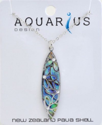 PAUA LEAF WITH FILIGREE & CRYSTAL PENDANT