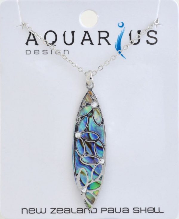 PAUA LEAF WITH FILIGREE & CRYSTAL PENDANT