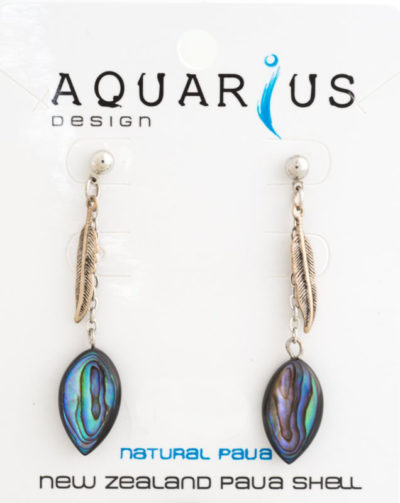PAUA LEAF WITH METAL FEATHER EARRING