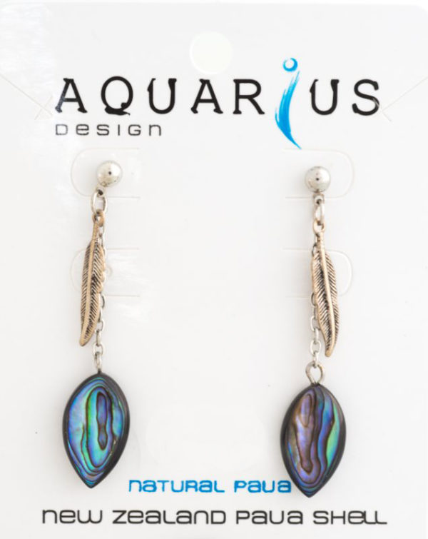 PAUA LEAF WITH METAL FEATHER EARRING