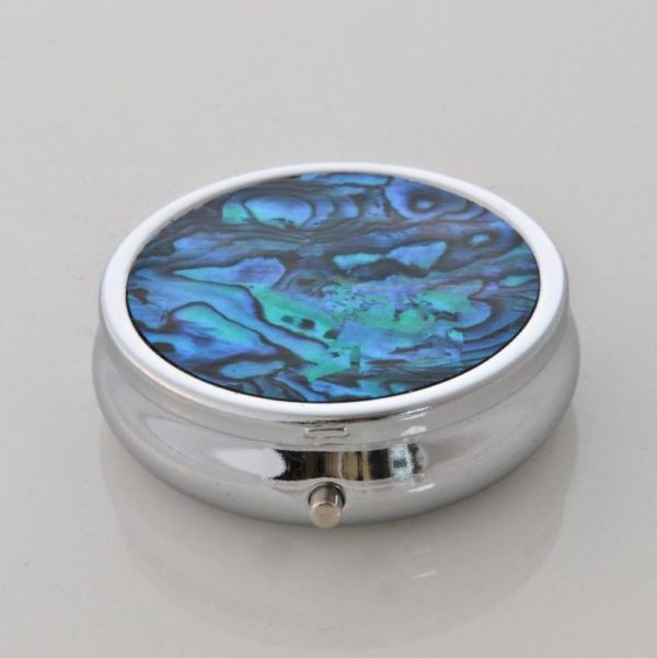 PAUA ROUND METAL PILL BOX