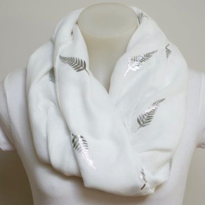 WHITE WITH SILVER FOIL PRINTED FERN