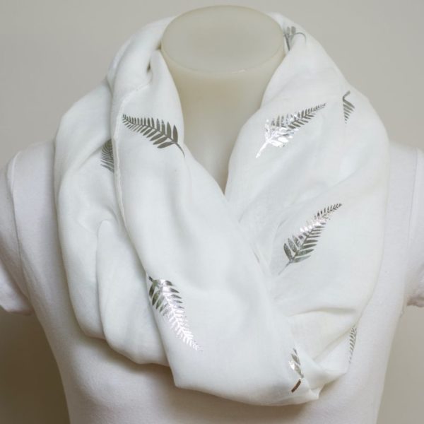 WHITE WITH SILVER FOIL PRINTED FERN