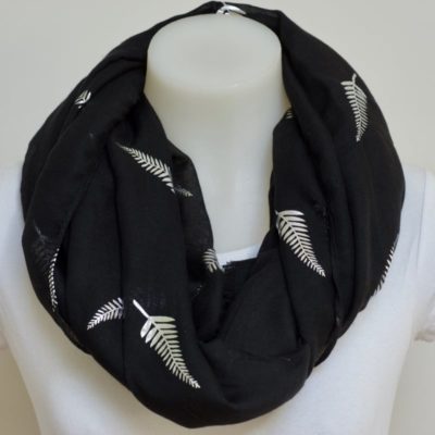 BLACK WITH SILVER FOIL PRINTED FERN