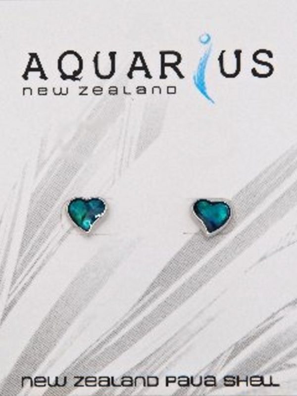 BLUE PAUA HEART STUD EARRING