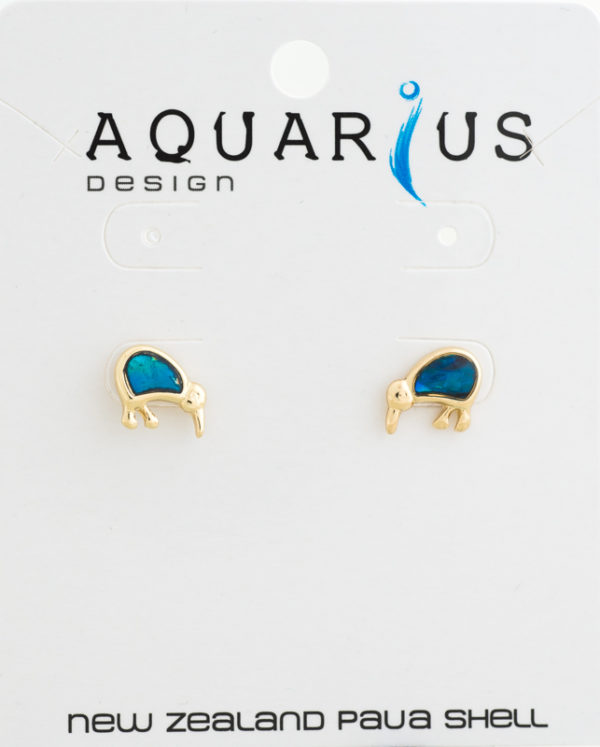 BLUE KIWI STUD GOLD EARRINGS