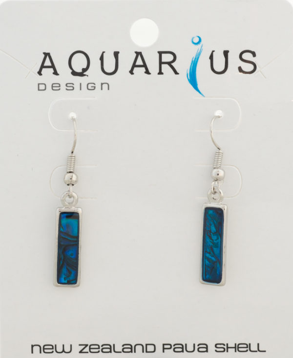 BLUE PAUA RECTANGLE CHROME EARRING