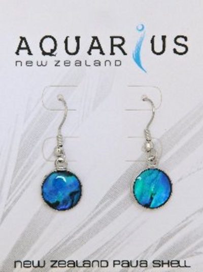 BLUE PAUA ROUND DISC HOOK EARRING