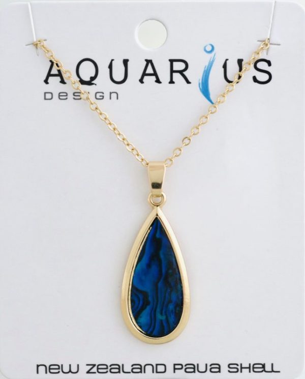 SMALL GOLD BLUE PAUA TEARDROP PENDANT
