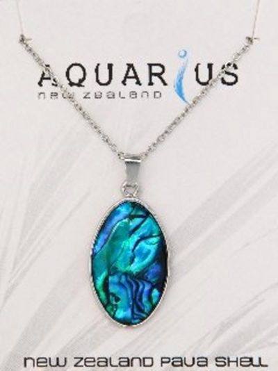 BLUE PAUA OVAL CHROME PENDANT