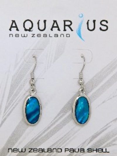 BLUE PAUA OVAL METAL HOOK EARRING