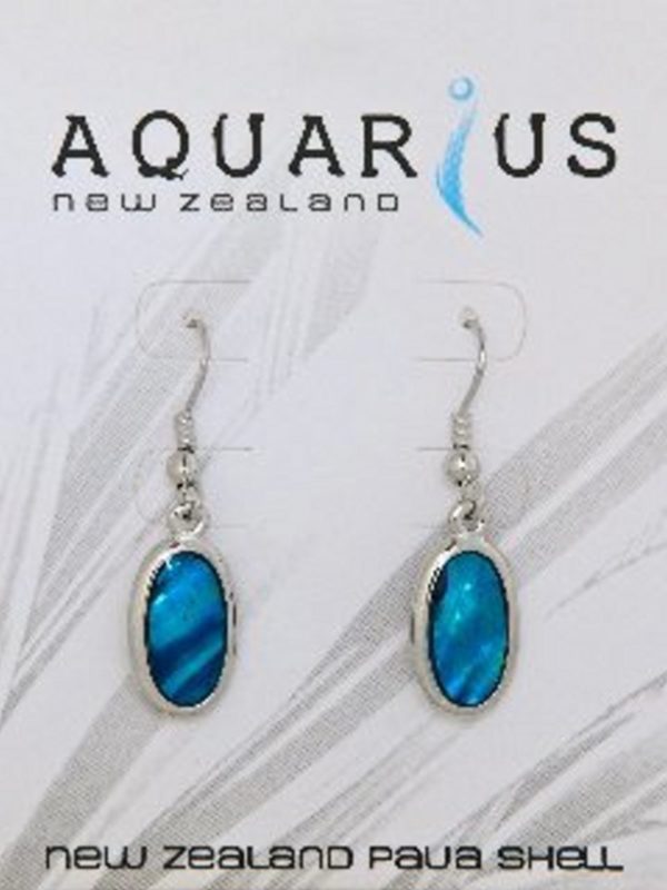 BLUE PAUA OVAL METAL HOOK EARRING