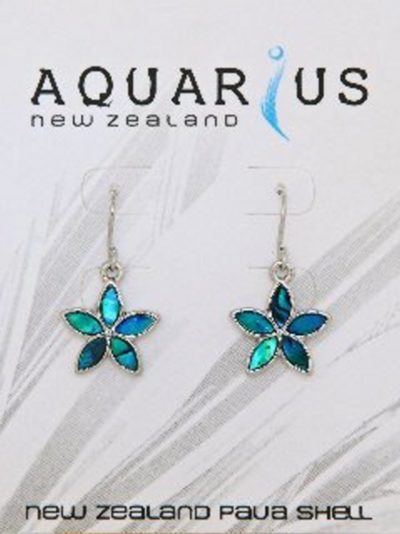 BLUE PAUA FLOWER HOOK EARRING