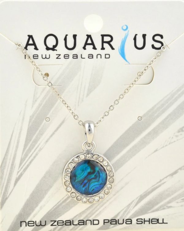 ROUND BLUE PAUA W CRYSTAL PENDANT