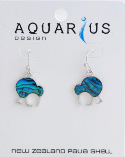 BLUE DYED PAUA WALKING KIWI EARRINGS