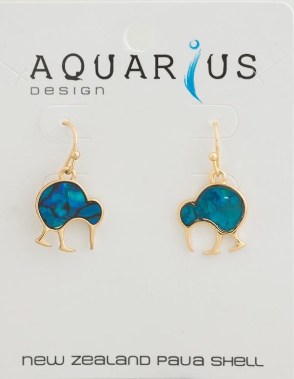 BLUE DYED WALKING KIWI GOLD EARRING