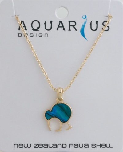 BLUE DYED WALKING KIWI PENDANT NL GOLD