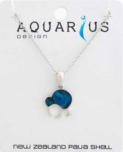 BLUE DYED PAUA WALKING KIWI PENDANT