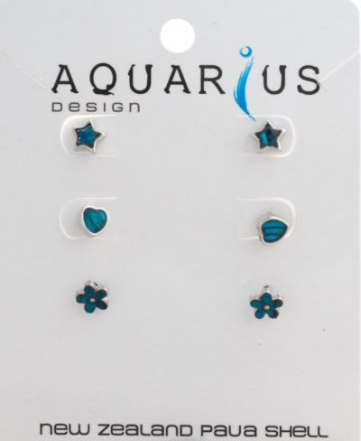 BLUE DYED PAUA FLOWER HEART STAR 3PR ER SET